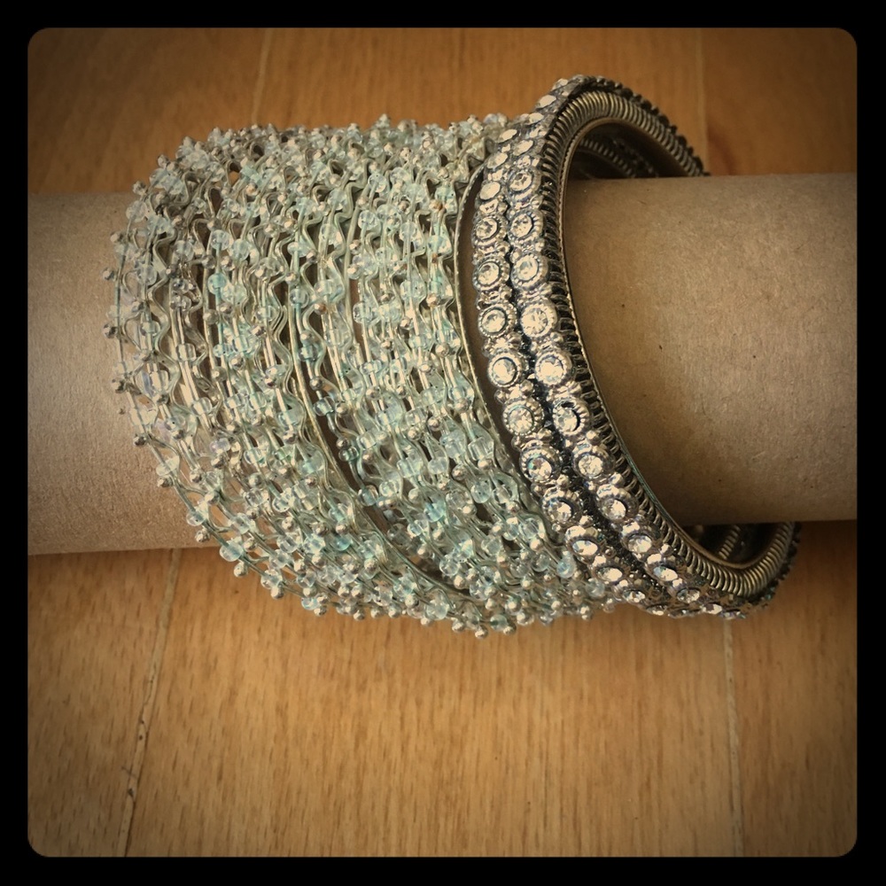 FREE with any purchase over $10 - 12 new bangles - silver/white
